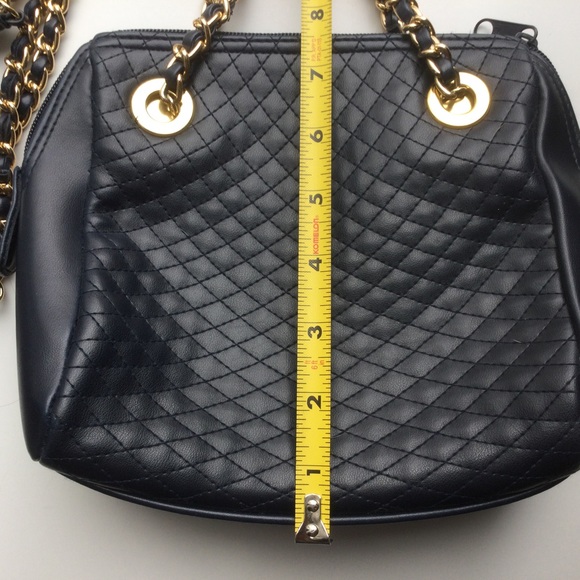 Quilted Navy Faux Leather Gold Chain Strap Purse - Picture 4 of 6